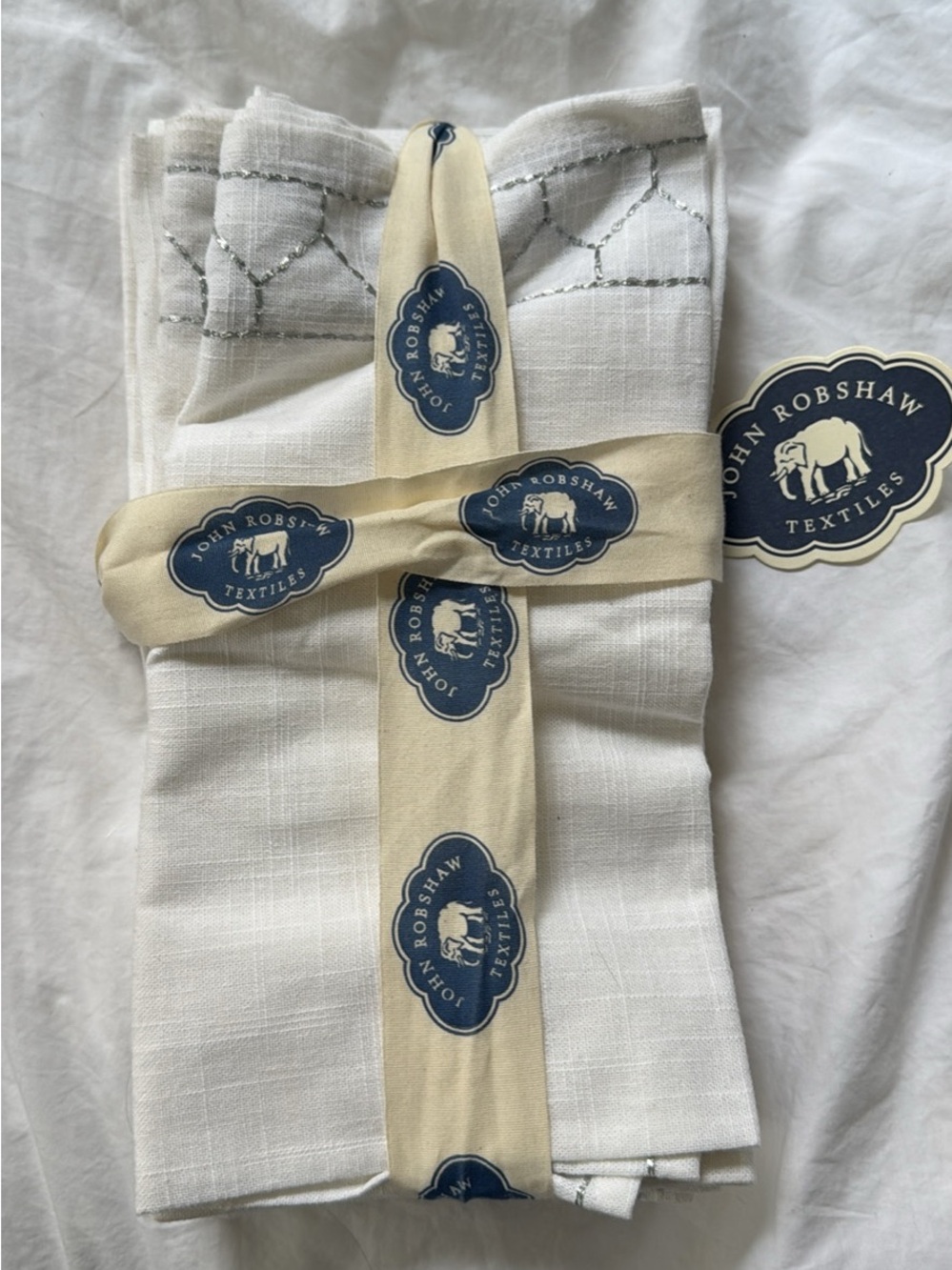 John Robshaw textiles white line silver stitch large napkins $70 retail NEW